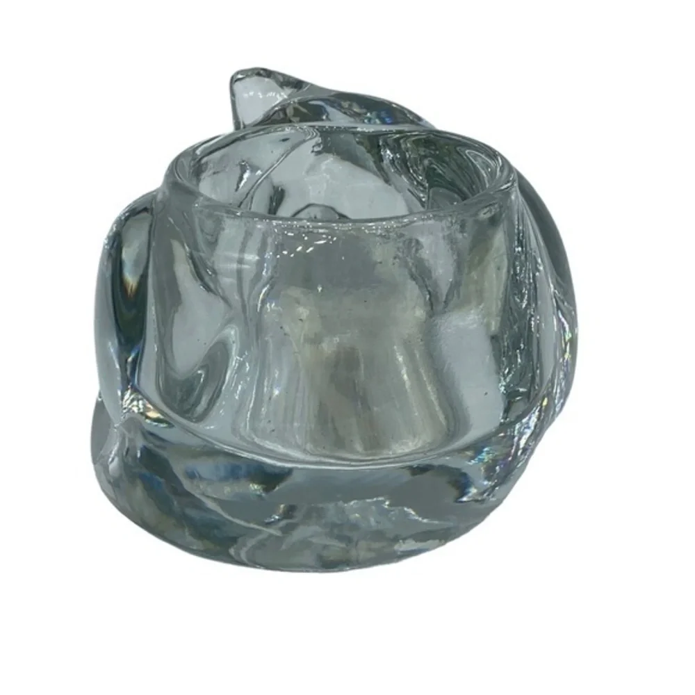 Indiana Glass Crystal Sleeping Cat Votive Candle Holder Clear